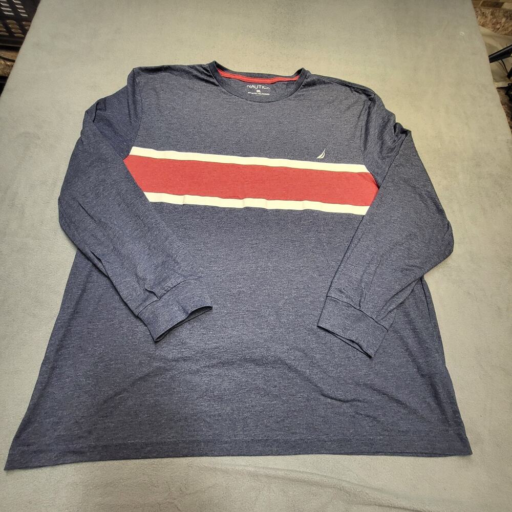 Nautica Shirt Mens 3XL Blue Striped Long Sleeve Tee Crew Neck